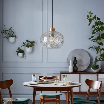 

Handblown Glass Drop ceiling lights Rustic Clear Seeded Glass with black sand for living room dinning bar Hanging Light fixture