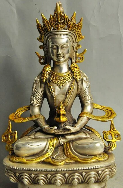 

decoration Tibet copper silver 8" tibet buddhism silver tara Kwan-Yin GuanYin Bodhisattva goddess buddha statue