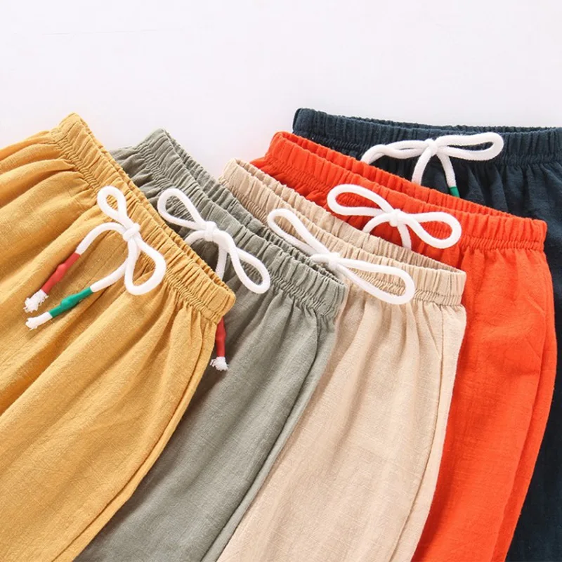 CROAL CHERIE Summer Solid Color Linen Children Pants for Baby Boys Girls Pants Harem Pants for Kids Child Trousers 90-130cm  (1)