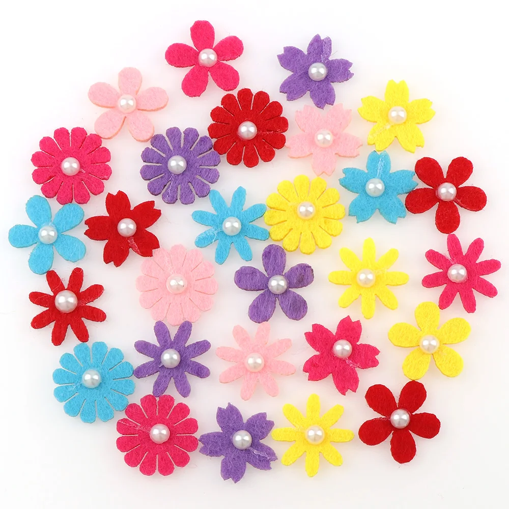 

20Pcs Non-Woven Fabric Mix Color With Imitation Pearl Flower Felt Fabric Patch DIY Cloth Appliques/Craft Wedding Patches