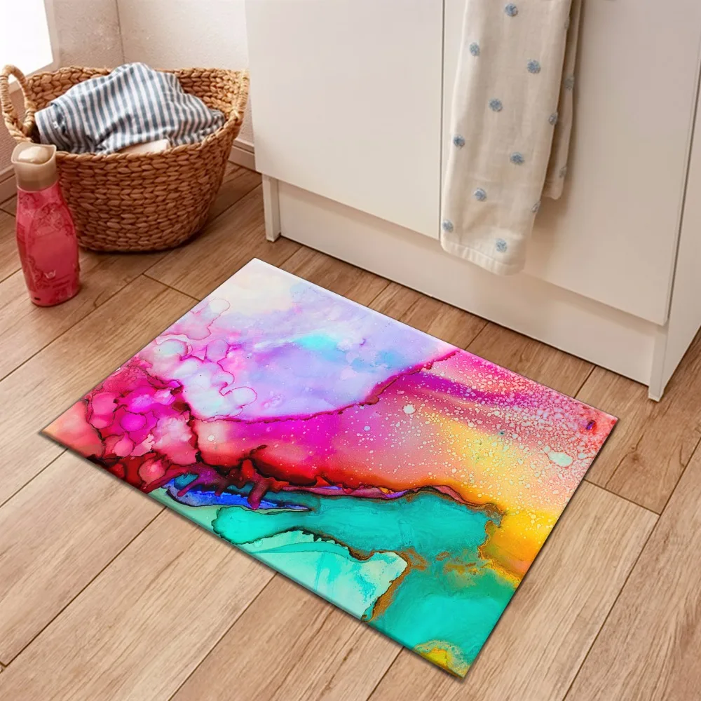 Watercolor Uincorn Circle Velboa Rug Mat Doormat Non-slip Kids' room Carpet 591 