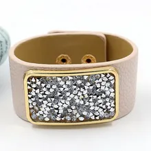 Европейский модный панк широкий кристалл из искусственной кожи браслеты и браслеты для женщин Браслет-манжета массивные ювелирные изделия JB0531