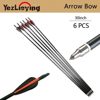 

6PCS 30-Inch Crossbow Bolt OD8.8mm Fiberglass Arrow with Red / Black Feather for Recurve Bow Archery Hunting