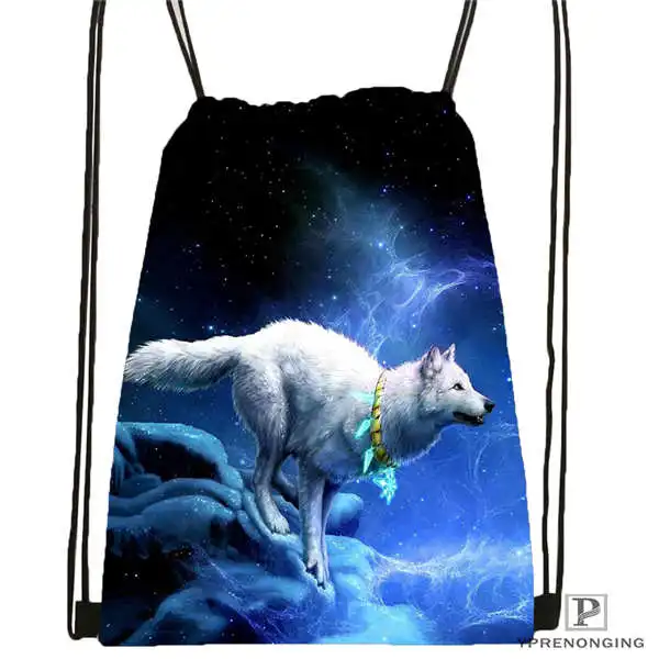Drawstring Backpack Custom wolf_moon_by_kyghost@ 01-походная сумка на шнурке милый рюкзак для детей(черная спинка) 31x40 см#180611-03-107 - Цвет: Drawstring Backpack