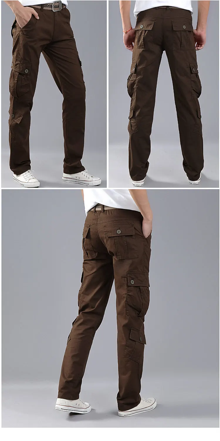2019 Новый Для мужчин модные военные мужские брюки-карго Regualr прямой крой Хлопковые Штаны с несколькими карманами хаки Армейский зеленый