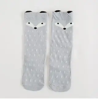 Стильные носки для малышей с рисунком мышки, лисы, Тоторо хлопковые носки для маленьких мальчиков и девочек теплые гольфы, детский носок - Цвет: Fox gray