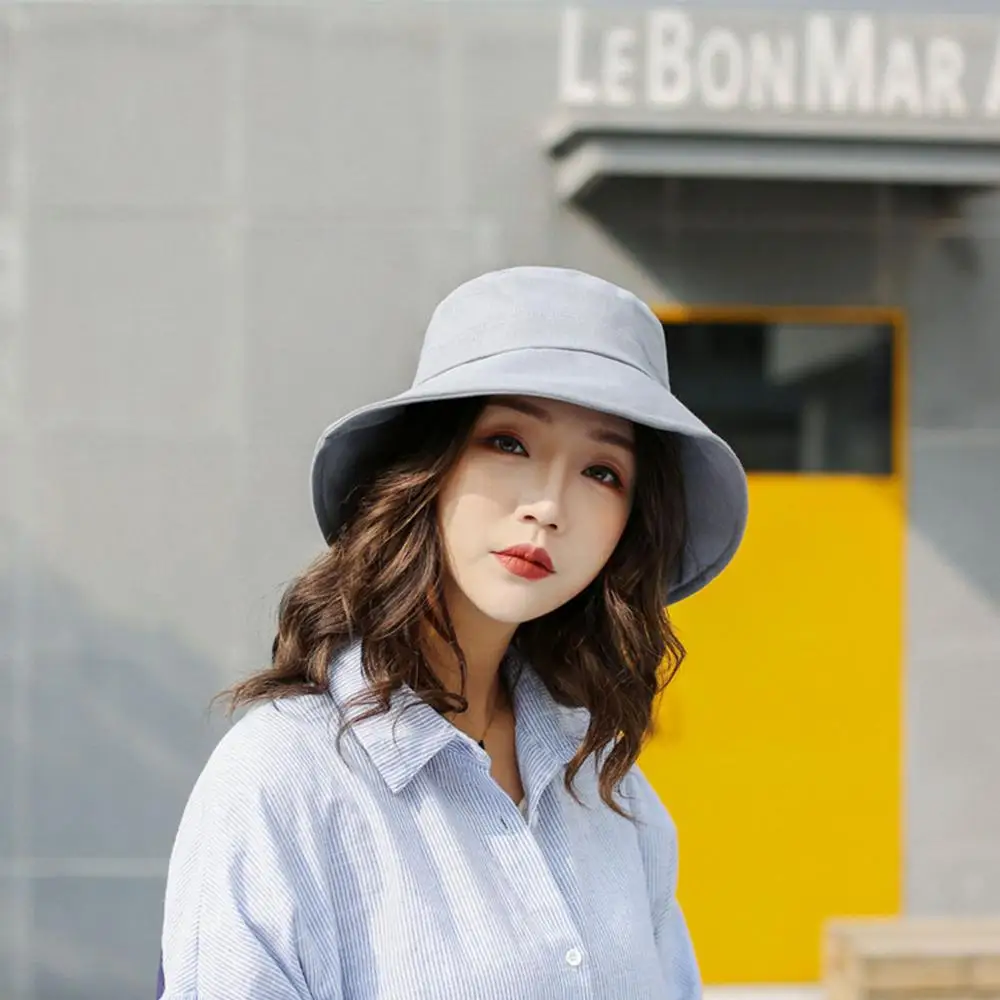 

2019 Casual Bucket Hats For Women Summer Literary Fisherman Sunscreen Visor Hat Solid Color Girls Panama Style Caps