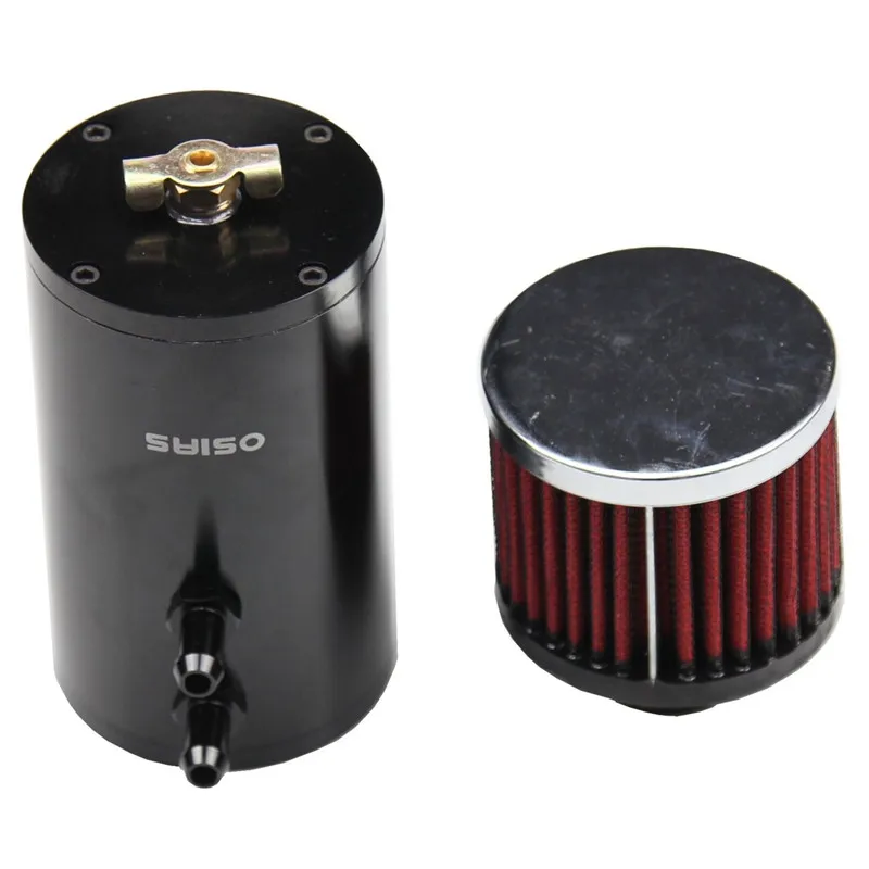 

OSIAS BLACK BAFFLED ALUMINUM AN10 OIL CATCH CAN, 3/8 OIL OIL CATCH CAN RESERVOIR TANK WITH BREATHER FILTER for honda and bmw