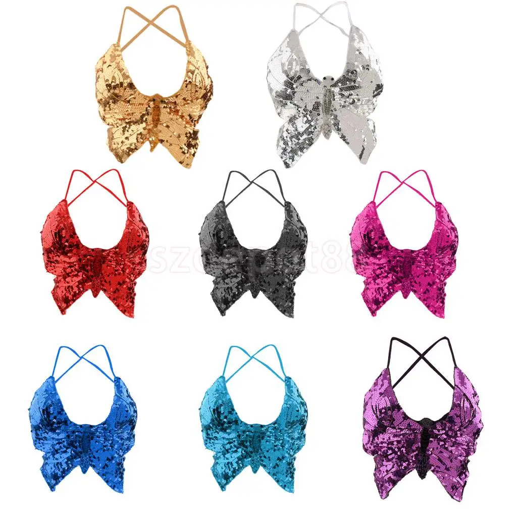 

Phenovo Belly Dance Butterfly Top Bra Sexy Dancing Costume With Sequins Stunning Various Color