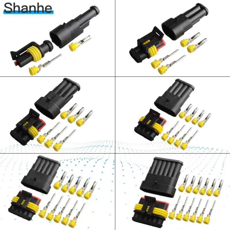 

1-5sets Kit 2 pin 1/2/3/4/5/6 pins Way AMP Super seal Waterproof Electrical Wire Connector Plug for car waterproof connector