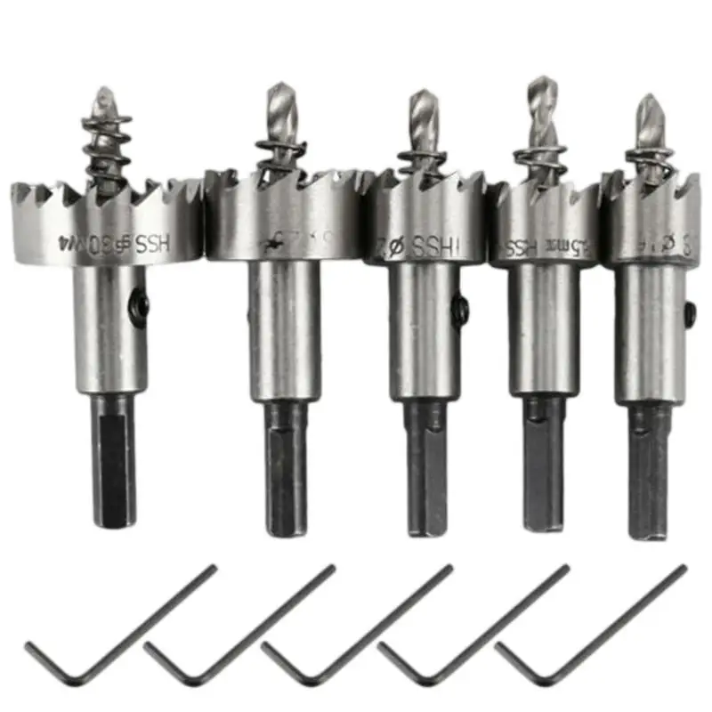 

5pcs/set HSS Hole Saw Drill Bit Set Cutter Tooth Kit For Wood Metal Alloy Stainless Steel Woodworking Metalworking Tool