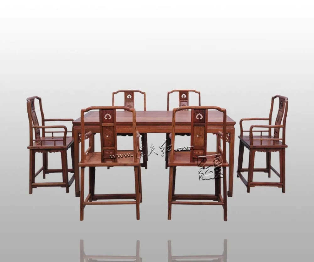 Home Furniture Dining Table Set 1+6 Rosewood 2m Long Book Desk Solid Wood ArmChair Annatto Backed Chair Classical Wooden Fitment Home Furniture Dining Table Set 1+6 Rosewood 2m Long Book Desk Solid Wood ArmChair Annatto Backed Chair Classical Wooden Fitment