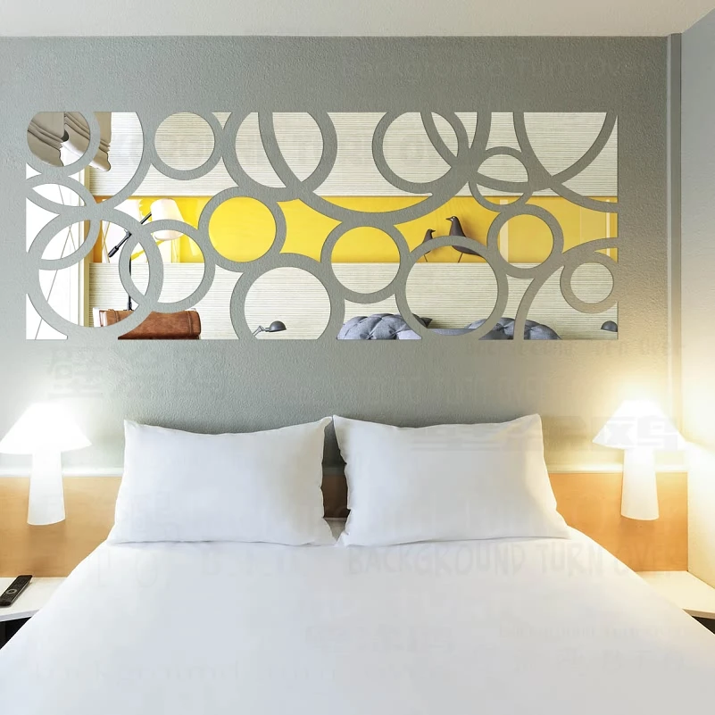  DIY fashion creative circle ring TV background 3d mirror decorative wall sticker bedroom decoration - 32320893115