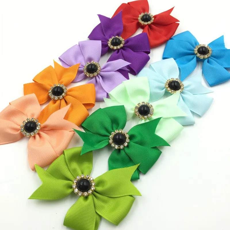 

120pcs/lot 3" 30colors Handmade Grosgrain Bows+Pearl Buttons Ribbon Boutique Flower Bows+Clip For Kids Girls Hair Accessories