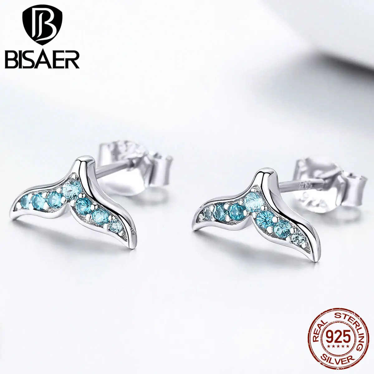 BISAER 925 пробы серебро синий кулон из кубического циркония Русалка серьги со