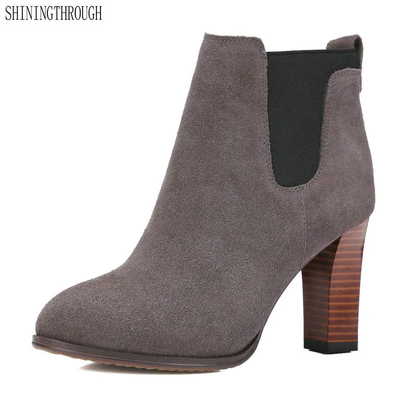 

Suede leather Women Ankle Boots high heels Winter autumn Ladies dress work Shoes Woman Basic Boots large size 40 41