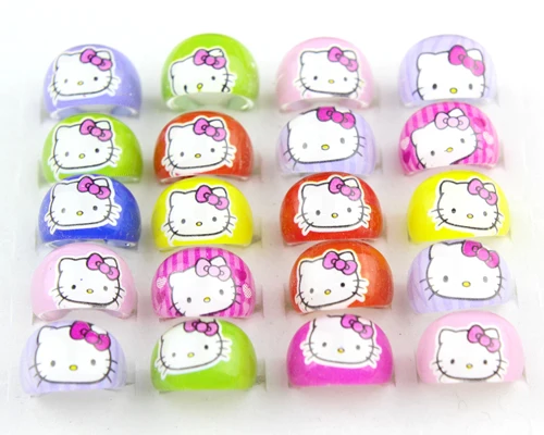 

20pcs lovely animation cartoon Children/Kids Cartoon Hello Kitty KT Cat Acrylic Lucite Resin Rings Free Shipping