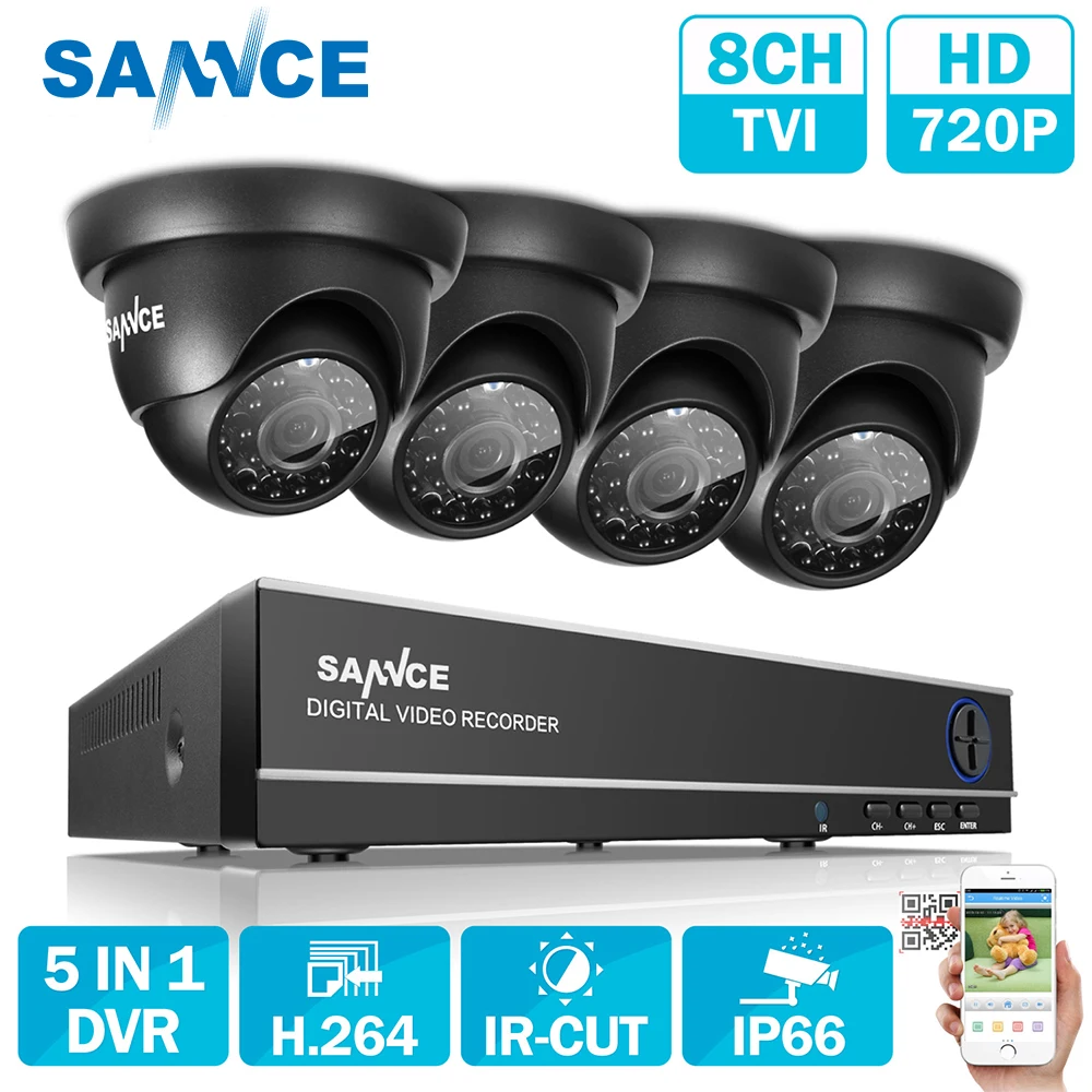 SANNCE 8CH 1080N TVI H.264 + DVR 720P наружная купольная CCTV видео система камер домашней
