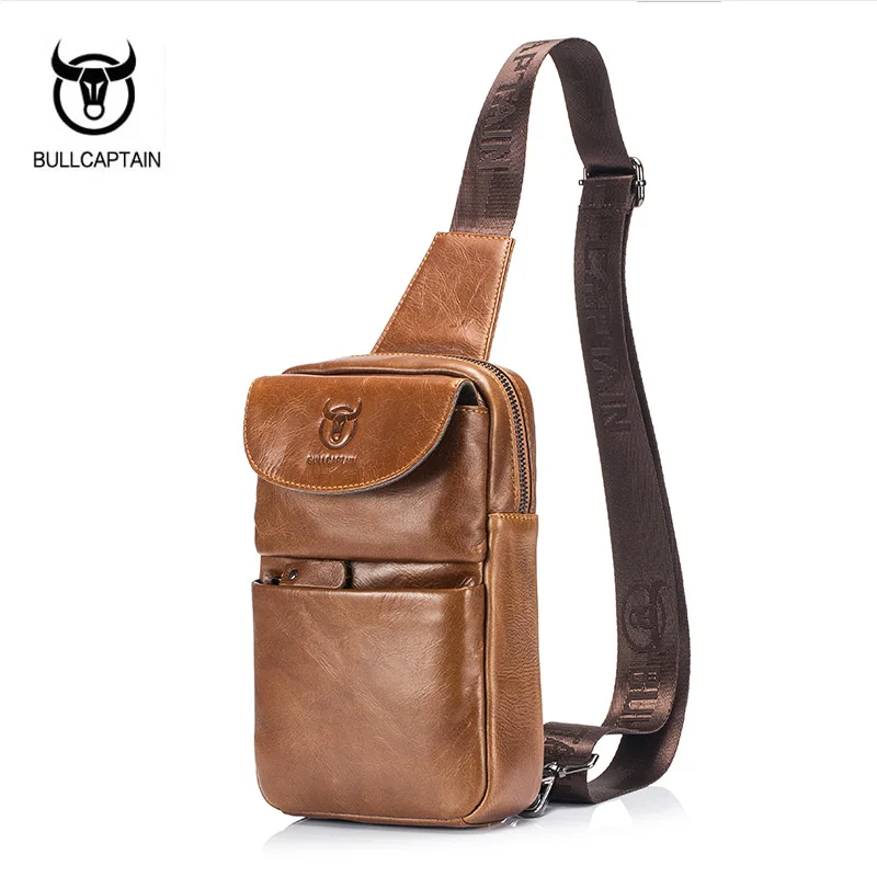 

BULLCAPTAIN 2019Brand Genuine Leather Men Chest Bag Fashion Crossbody Bags For Men Small Causal Shoulder Bag Message Bags XB098