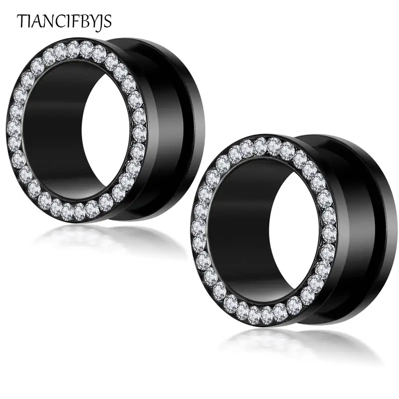 TIANCIFBYJS Flesh Tunnels And Plugs Expander Ear Stretcher with CZ gem