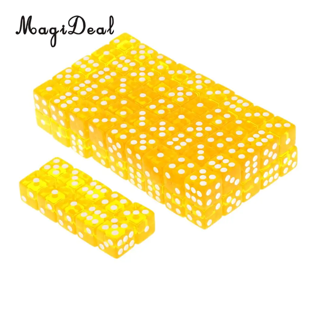 MagiDeal High Quality 100 x Translucent 16mm Six Sided Spot Dice RPG Games for Funny Party Club Dice Sport Game 5 Colors Choose