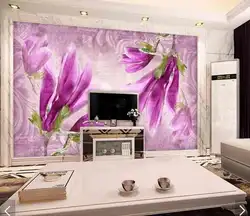 Современный Фиолетовый цветок магнолии стены Бумага 3D стены Бумага рулон для Гостиная Спальня Настенный декор с цветочным принтом Фото