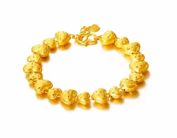 

Hot sale Authentic 999 24k Yellow Gold 3D Carved Heart Bracelet Women's Bracelet 15.7g