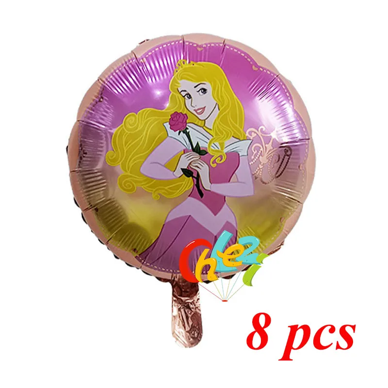 8 Pcs Princess Girl Birthday Balloons Snow White Aurora Ariel Belle party decorations baby shower helium balloon Kids toy Globos - Цвет: Aurora-Rose Gold