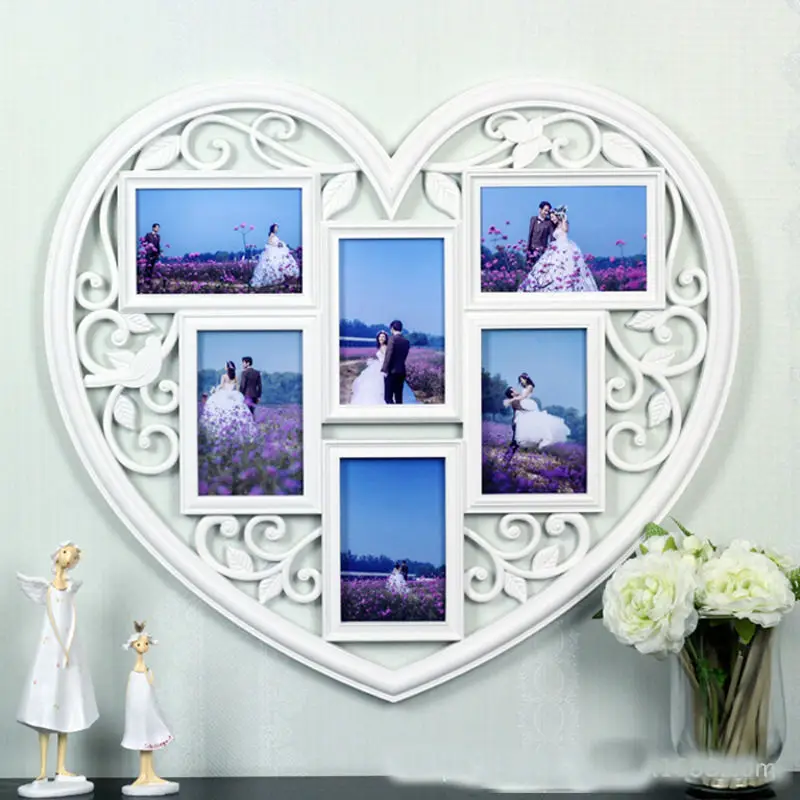 

Heart-shaped creative combination photo wall, plastic Siamese 6-inch carved picture frame