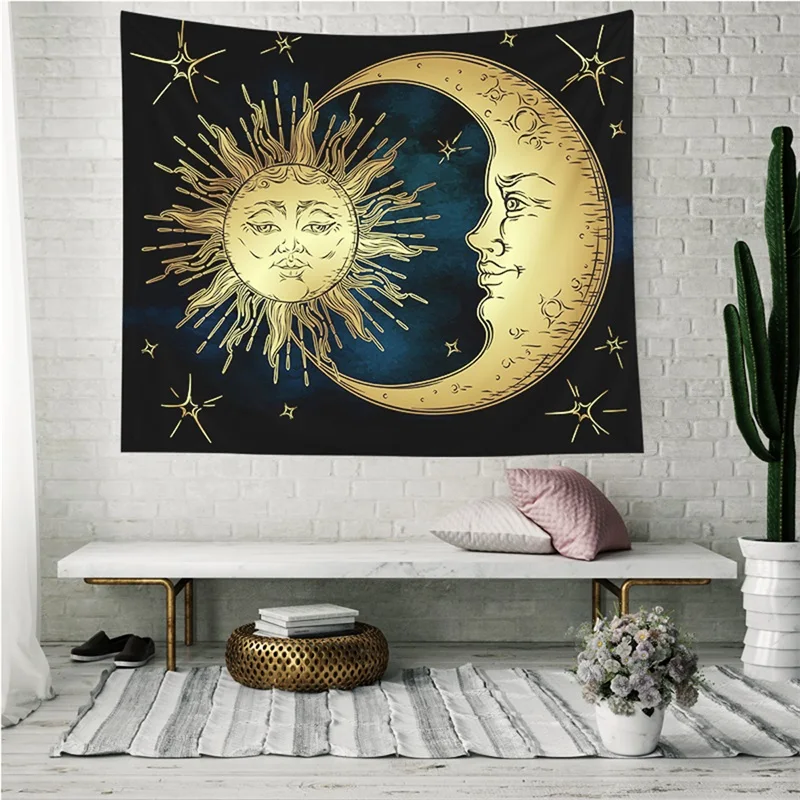 Psychedelic Tapestry Sacred Moon and Sun Tapestry Wall Hanging Antique