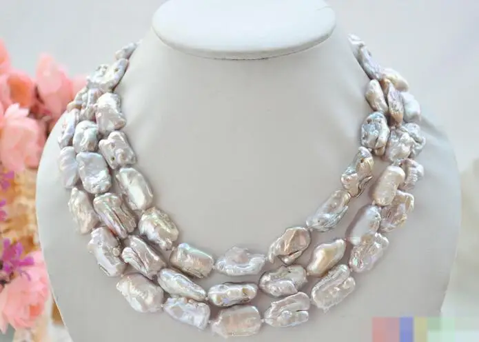 

3796 3row LAVENDER BAROQUE DENS KESHI REBORN PEARL NECKLACE