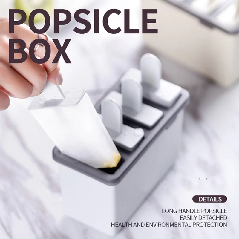 

Kitchen 4 Color 6 Cell Frozen Ice Cube Molds Popsicle Maker DIY Ice Cream Tools Cooking tools Popsicle Box
