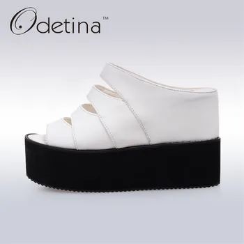 

Odetina 2019 Summer Thick Sole Sandals for Women Flatplatform Wedge Peep Toes Sandals Slingback Slip on Sexy Mules High Heels