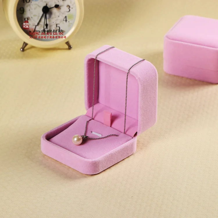 100pcs/lot Wholesale jewelry box PINK VELVET BOX PENDANT NECKLACE
