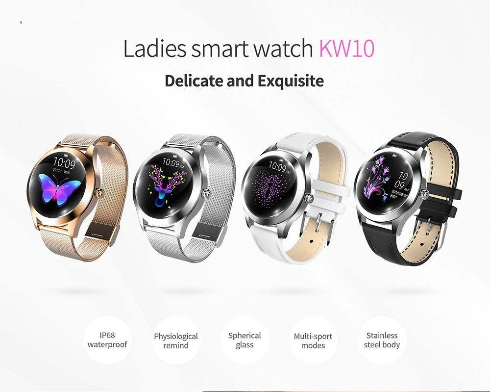 Kingwear KW10 Смарт часы спортивные часы женские водонепроницаемые IP68 мониторинг сердечного ритма BT фитнес-трекер для Android IOS фитнес