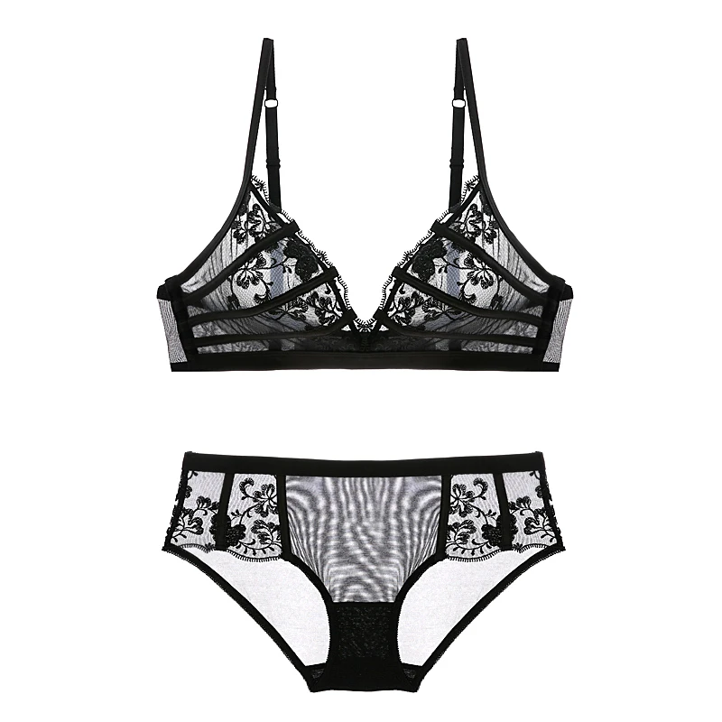 CINOON French underwear sexy lace embroidery without steel ring lingerie set comfortable breathable triangle cup bra set CINOON French underwear sexy lace embroidery without steel ring lingerie set comfortable breathable triangle cup bra set