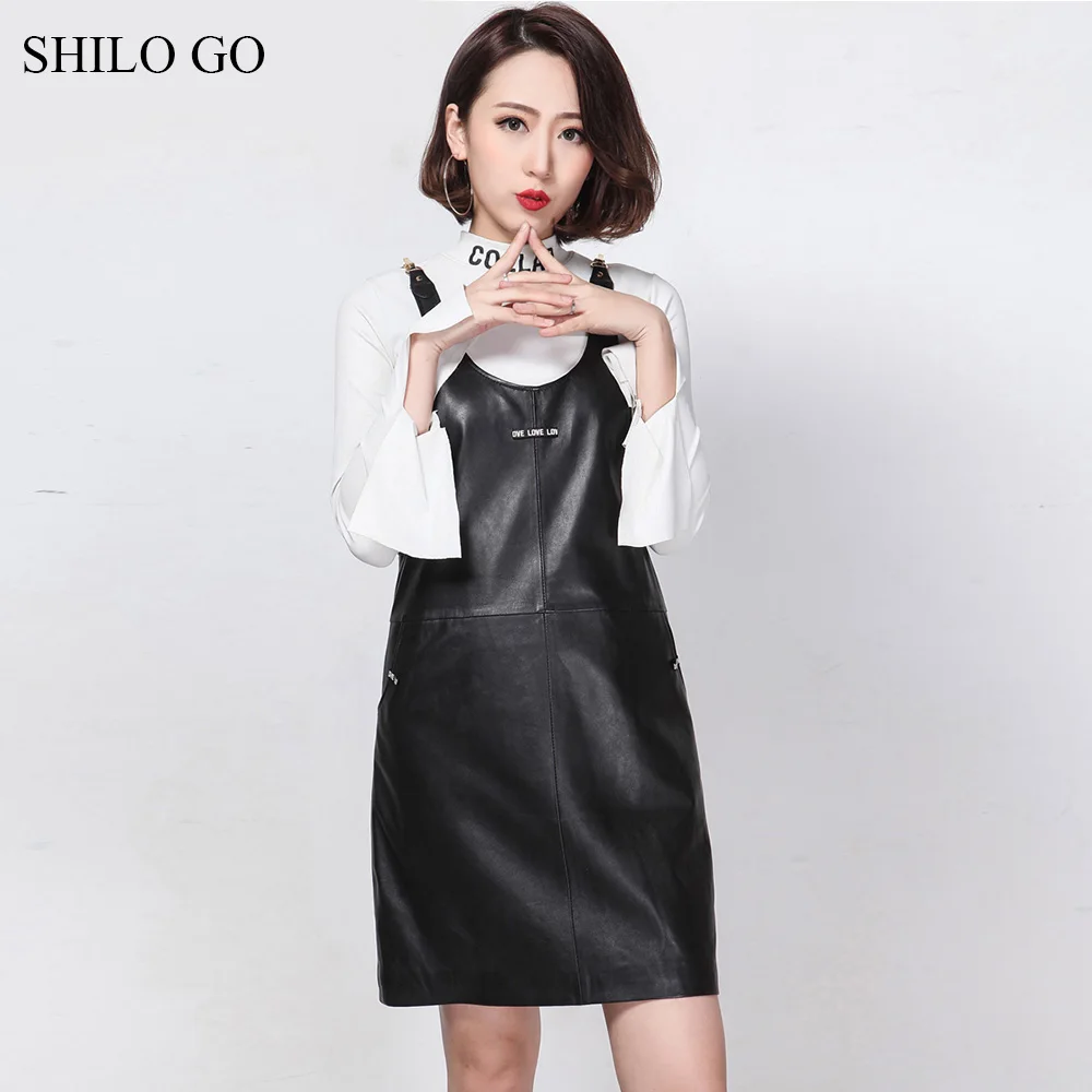 Платье SHILO GO женское из натуральной овчины с треугольным вырезом без рукавов|genuine