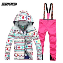 Gsou Snow/лыжи костюм Женская ветронепроницаемая Водонепроницаемая теплая ультра легкая зимняя Лыжная куртка+ лыжные штаны для женщин размер S-L
