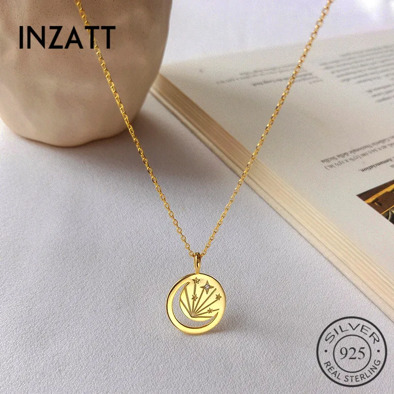 Inzatt Real 925 Sterling Silver Hollow Moon Zircon Star Pendant Necklace For Fashion Women Party Romantic Fine Jewelry 2019 Gift huismerk kopen in de aanbieding Inzatt Real 925 Sterling Silver Hollow Moon Zircon Star Pendant Necklace For Fashion Women Party Romantic Fine Jewelry 2019 Gift huismerk kopen in de aanbieding