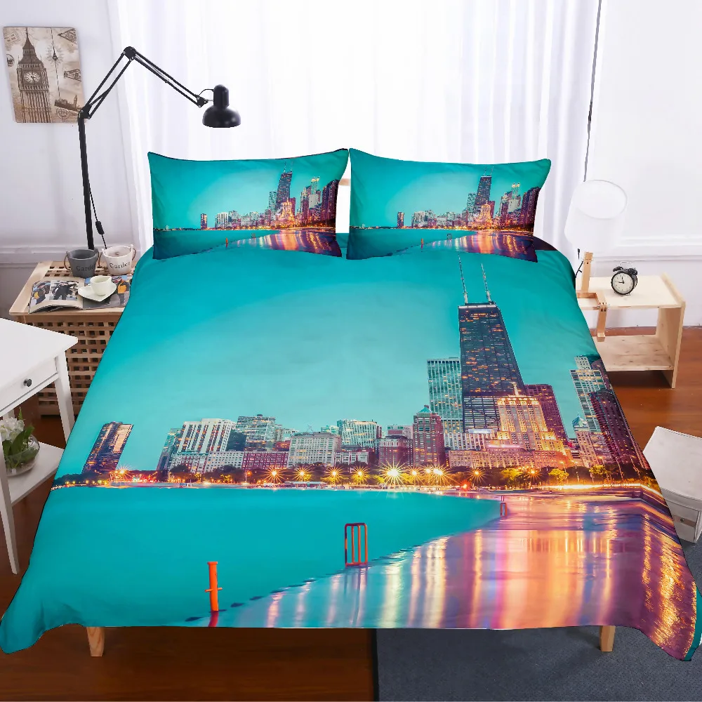 

3D print Bedding set City Chicago lakeside night view frinds' gift bedding sheet Duvet cover set Home Textiles