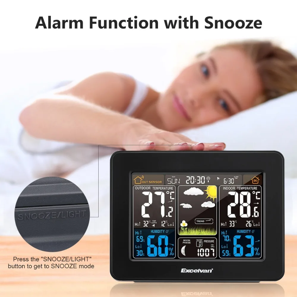 

Electronic Temperature Humidity Meter Weather Station Indoor Outdoor Tester Alarm Clock RCC Control Bed LivingRoom Desktop Clock