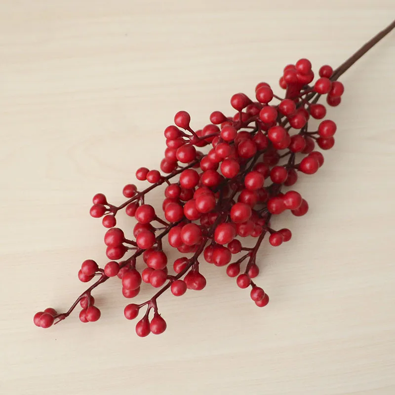 Искусственные ягоды ветка пластиковые поддельные цветы лист декоративные Ягоды PE красные ягоды завод для новогоднего Рождественского украшения - Цвет: A-red