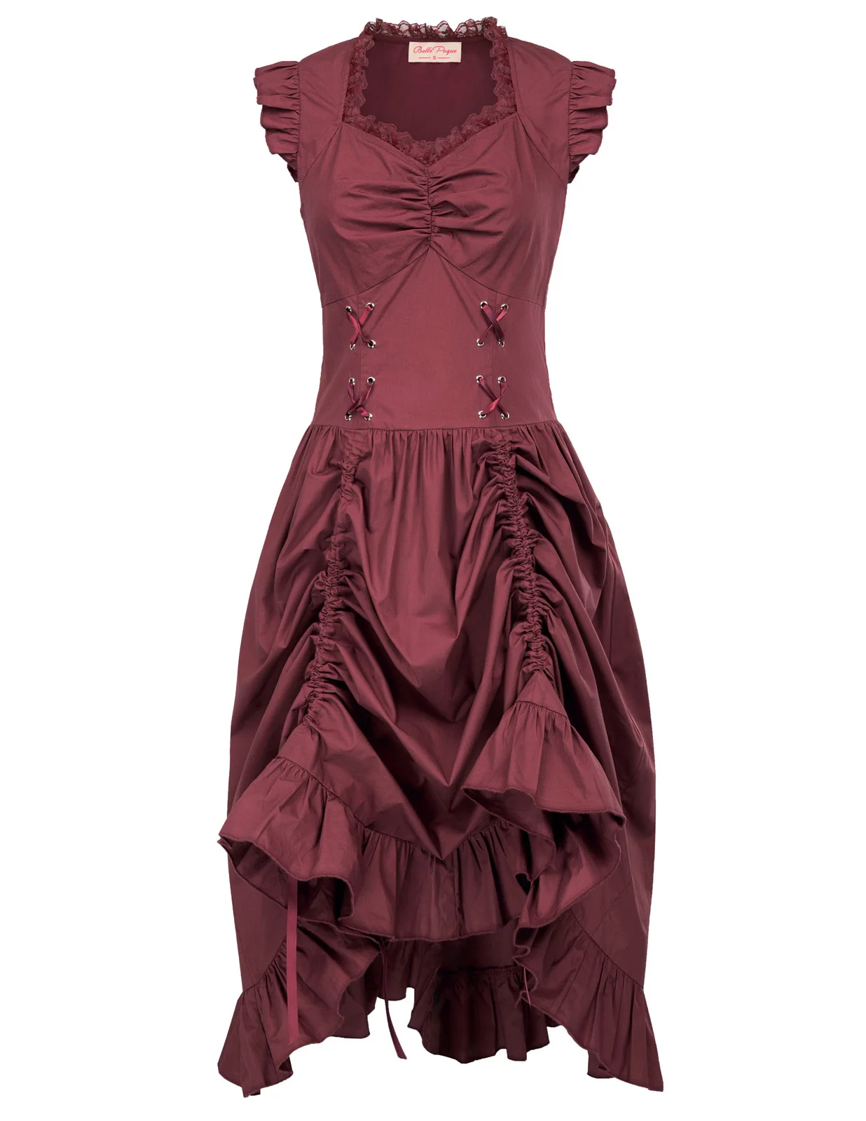 

2018 Women Retro Steampunk Dress Summer Ruffle Sleeveless V-Neck Lace-up Corset Wine Victorian Robe Vintage Punk Gothic Dress
