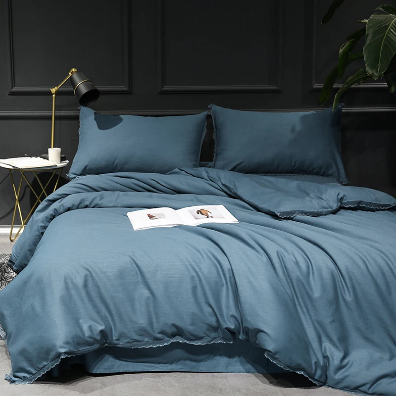 

Solid color Silk Cotton Pink Blue Bedding Set Queen King size Bed sheet Fitted sheet duvet covers linge de lit ropa de cama