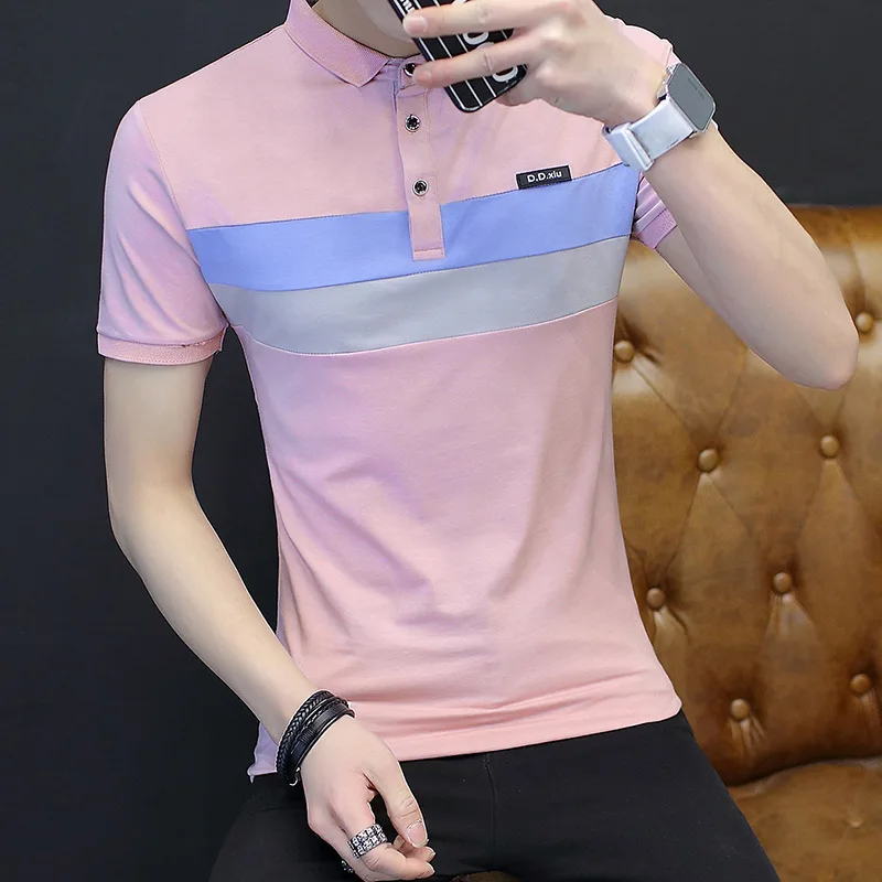 

men Contrast color Cotton polo shirt 2019 summer streetwear Breathable clothes fashionable hombre tennis golf top polos camisa