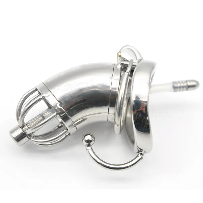 Stainless Steel Stealth Lock Male Chastity Device with Anti-Shedding Ring Urethral Catheter,Cock Cage with Base Arc Ring for Men