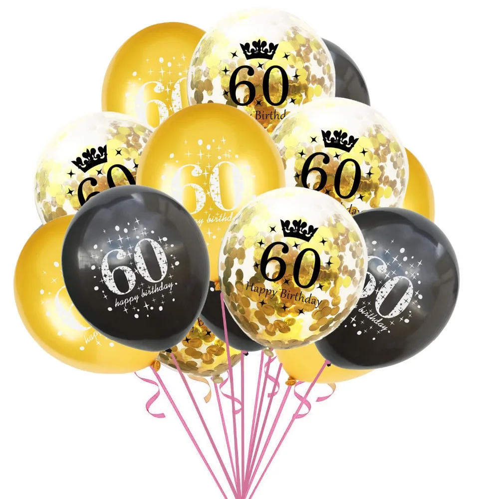 15Pcs Happy Birthday Number Gold Black Latex Confetti Balloons 18 30 40 50 60 Wedding Anniversary Birthday Party Decoration