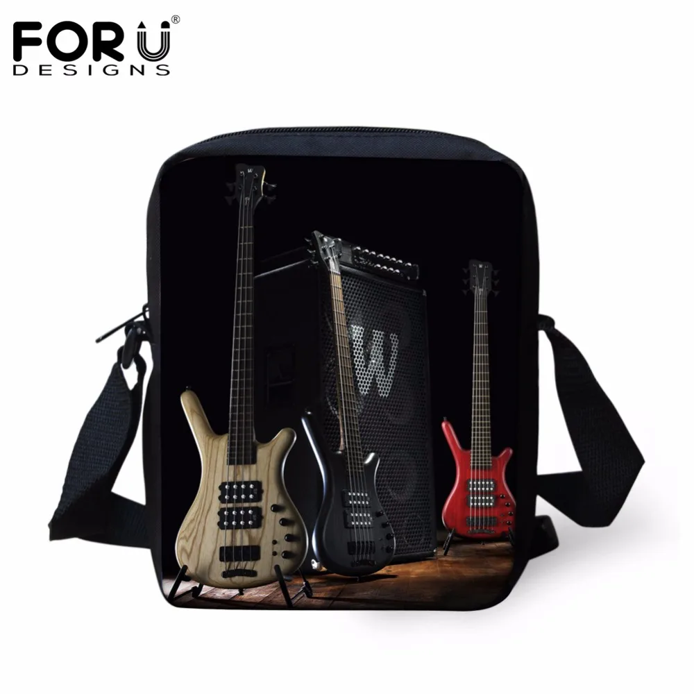FORUDESIGNS Pria Travel Kasual Mini Tas Keren 3D Gitar Dicetak