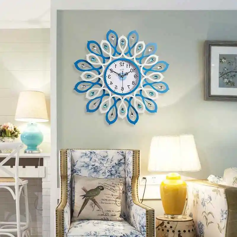 

European Creative Knot Tree Wall Clock Fashionable Living Room Bedroom Art Clock Diamond Decoration Peacock Wall Clock