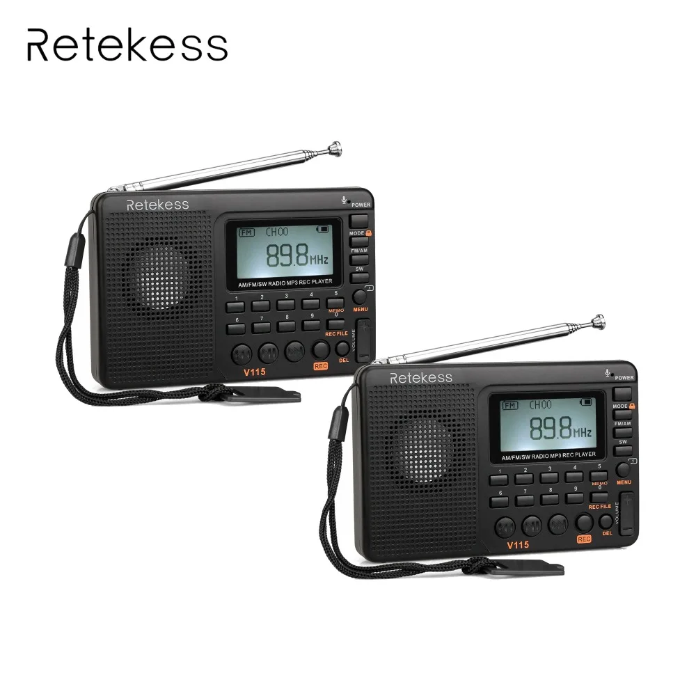 

2pcs Retekess V115 Radio FM/AM/SW World Band Receiver MP3 Player REC Recorder With Sleep Timer FM Radio Recorder F9205A